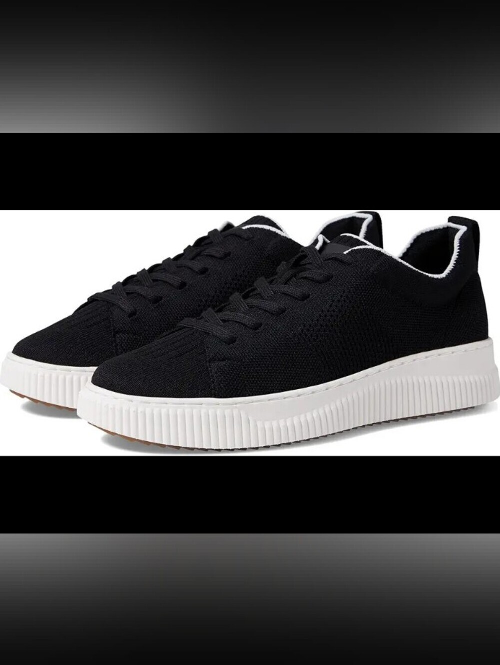 TARYN ROSE Women's Black Knit Low-Top Sneakers with White Sole